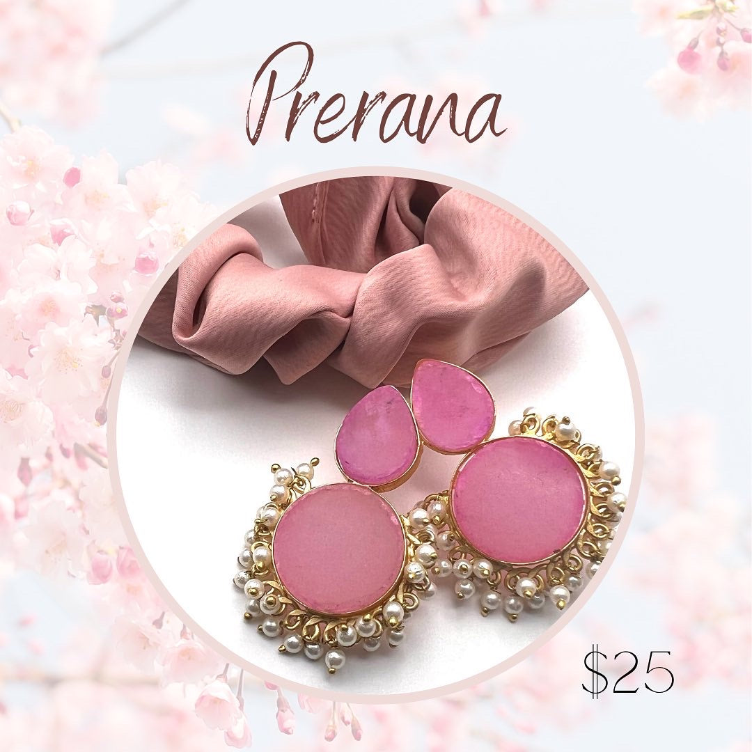 South Asian earrings with pearls and druzy stones for Indian, Pakistani, Nepali, Sri Lankan and Bangladeshi functions