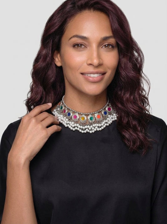Vandana – Mirror & Pearl Oxidized Choker