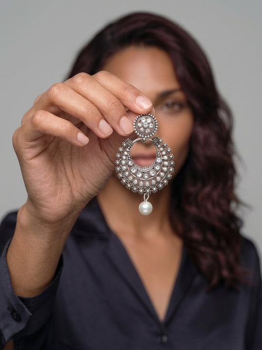 Gayani - Oxidized Silver Dangle Earrings (Set of 2)