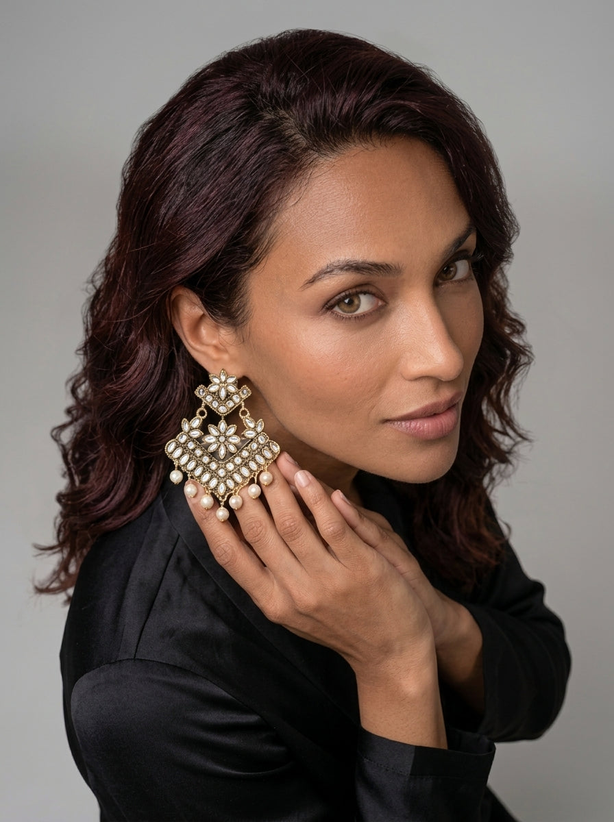 Andal – Antique Gold Kundan Chandbali Earrings