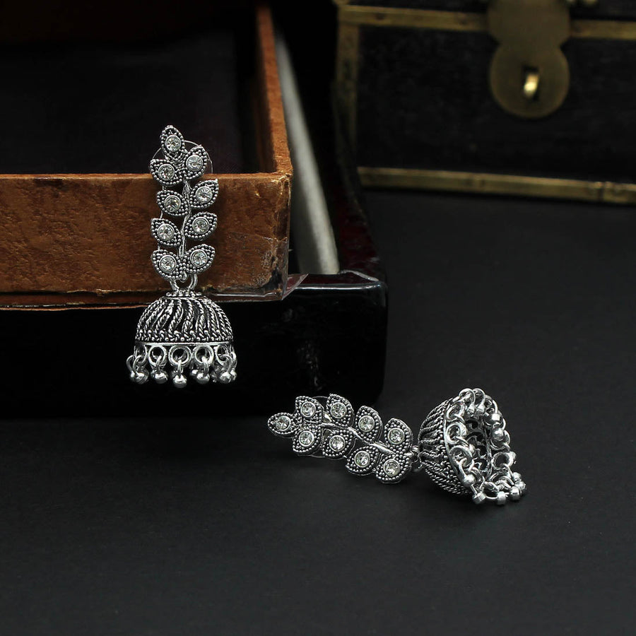 Shashthi – Oxidized Leaf Vine Jhumka Earring