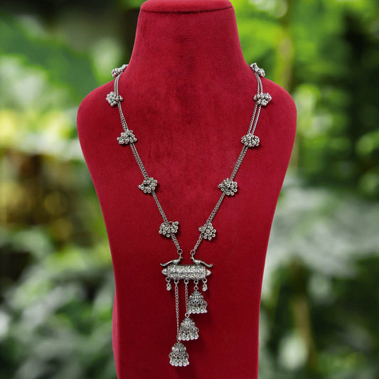 Kaveri – Long Oxidized Jhumka Pendant Necklace