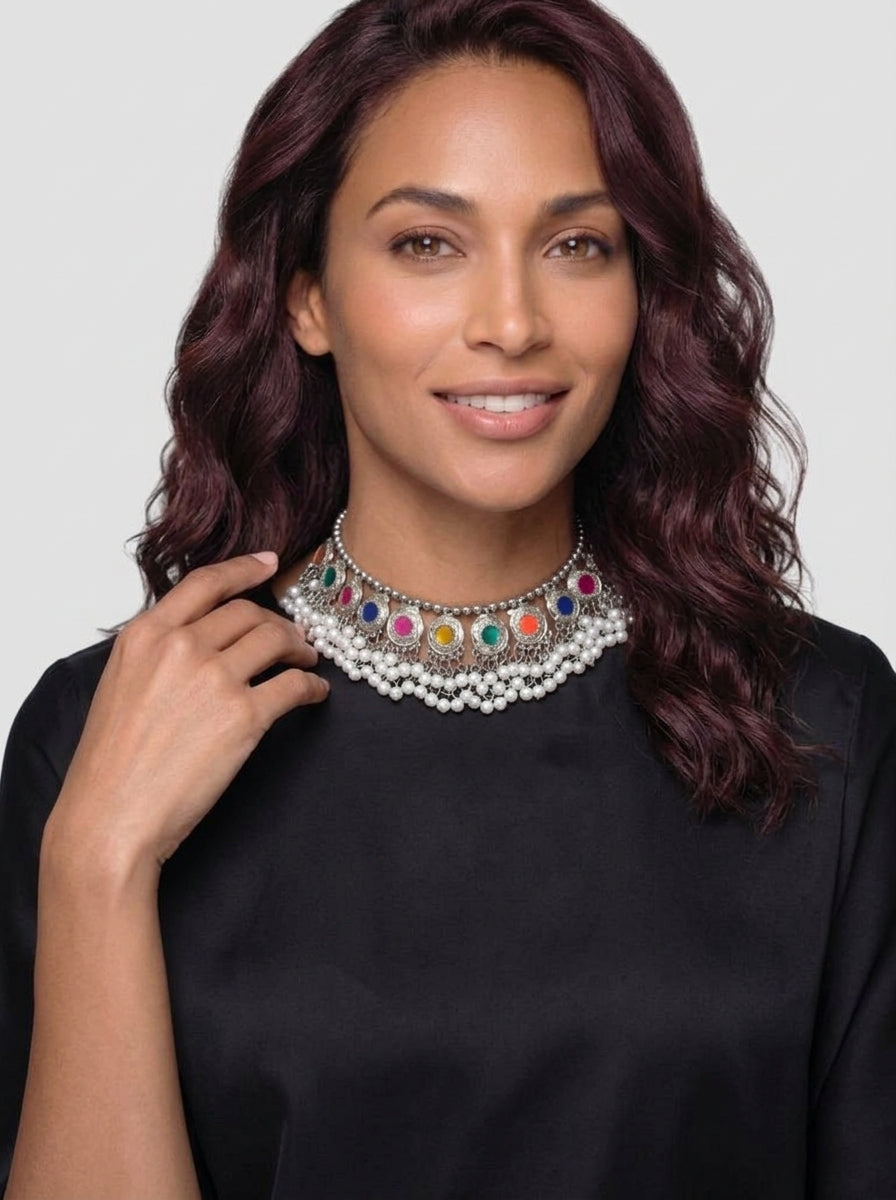 Vandana – Mirror & Pearl Oxidized Choker