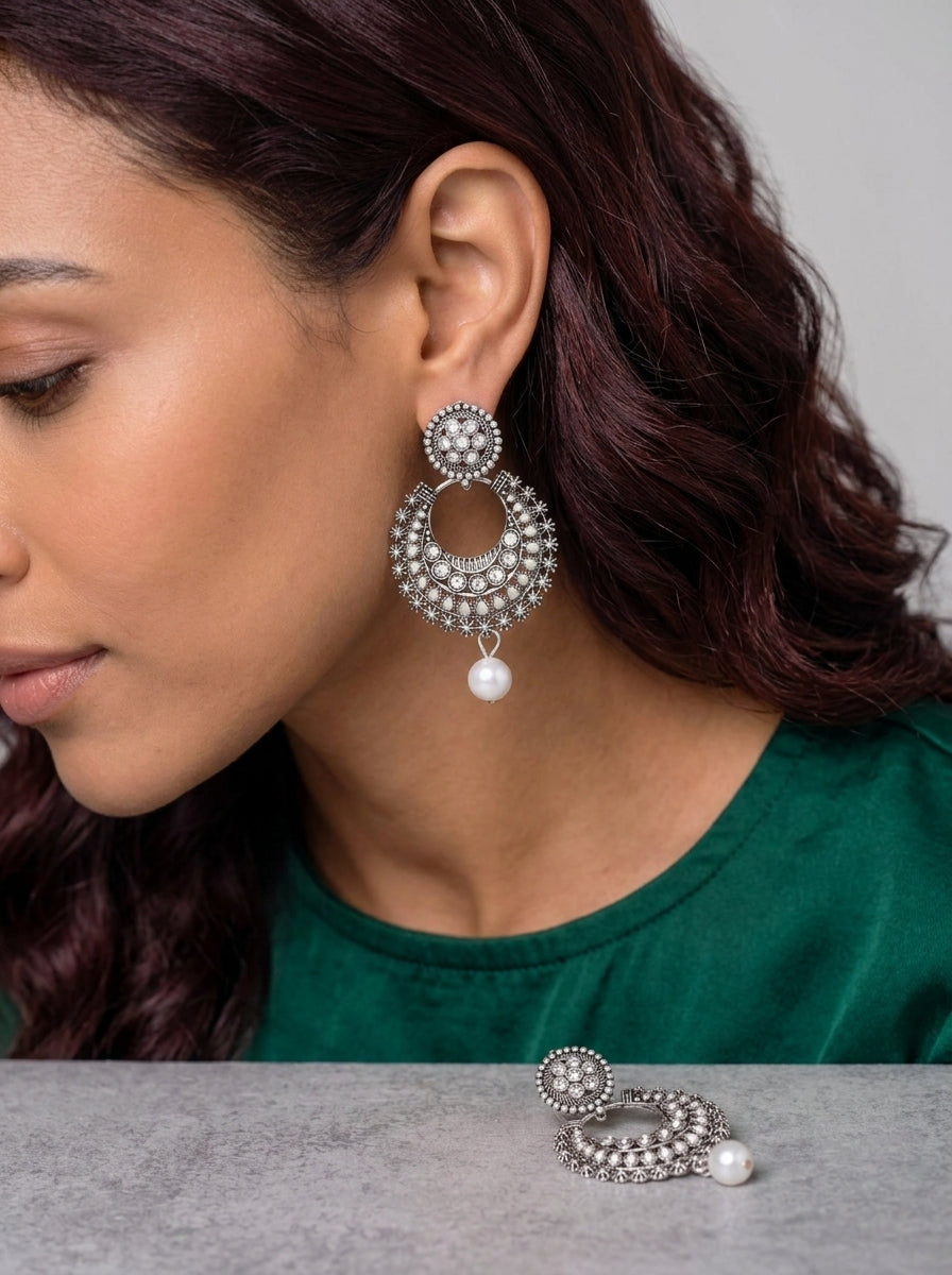 Gayani - Oxidized Silver Dangle Earrings (Set of 2)