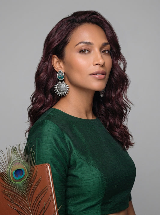 Yathi – Oxidized Sunburst Drop Earrings