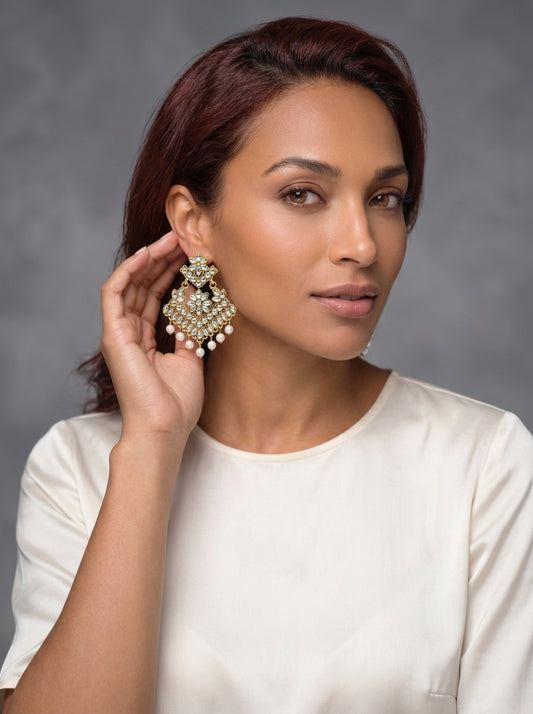 Andal – Antique Gold Kundan Chandbali Earrings