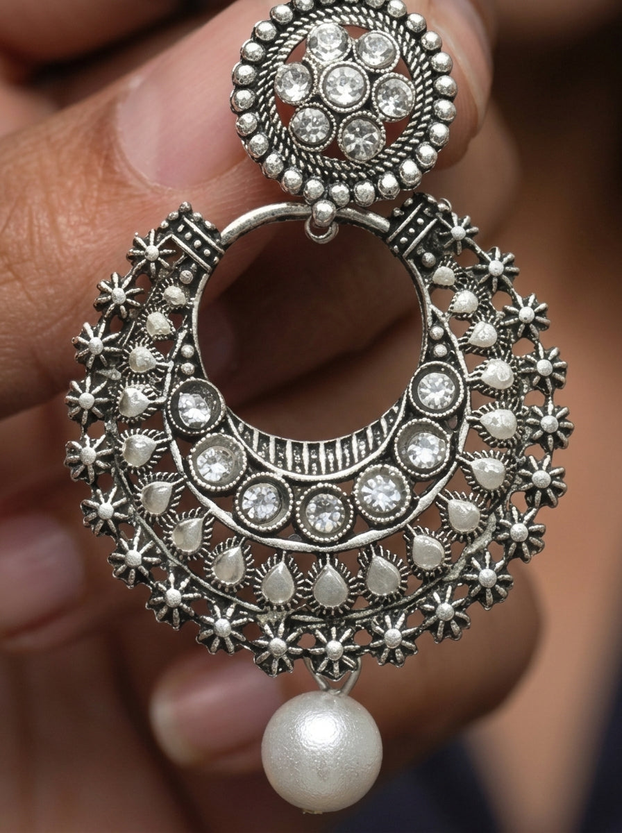 Gayani - Oxidized Silver Dangle Earrings (Set of 2)
