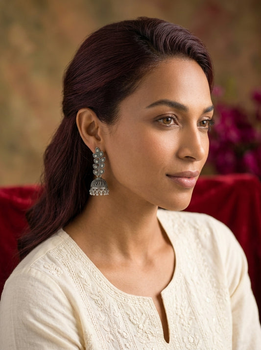 Shashthi – Oxidized Leaf Vine Jhumka Earring