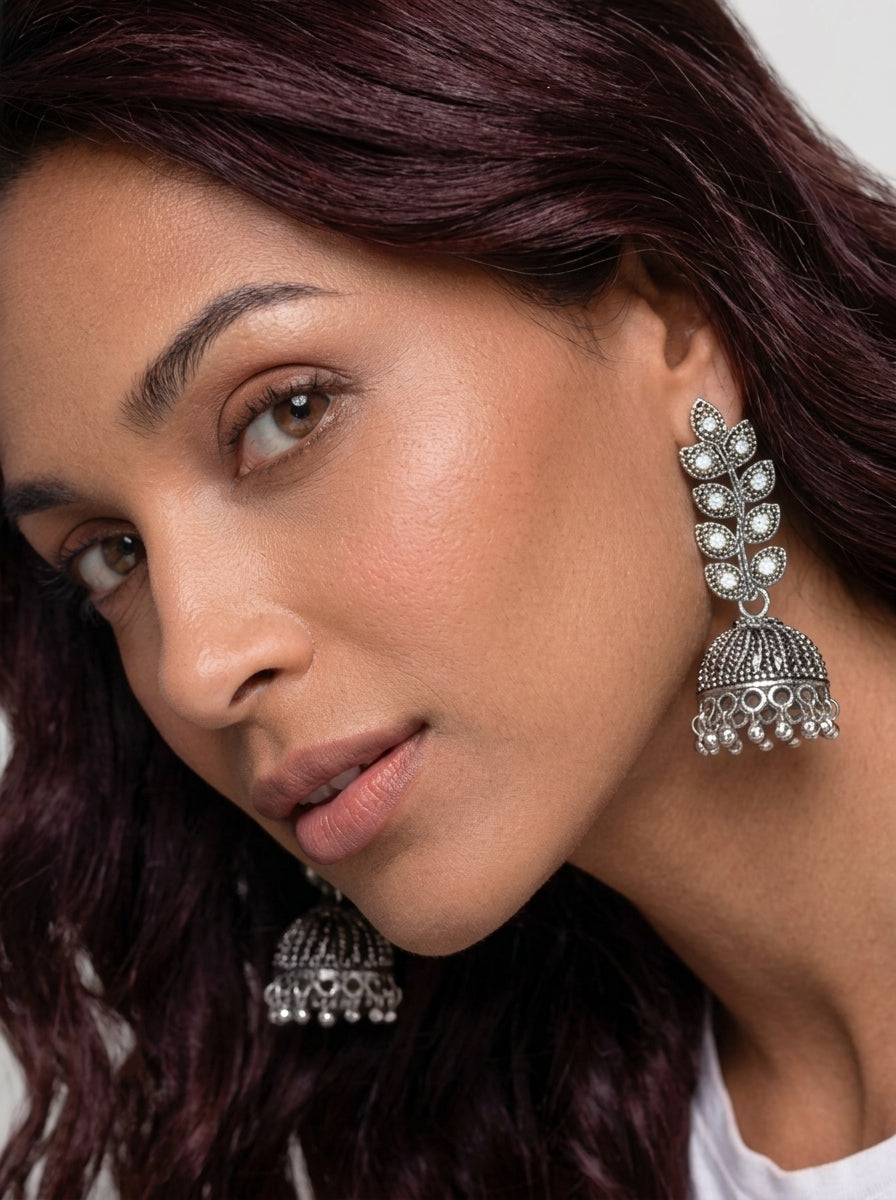 Shashthi – Oxidized Leaf Vine Jhumka Earring