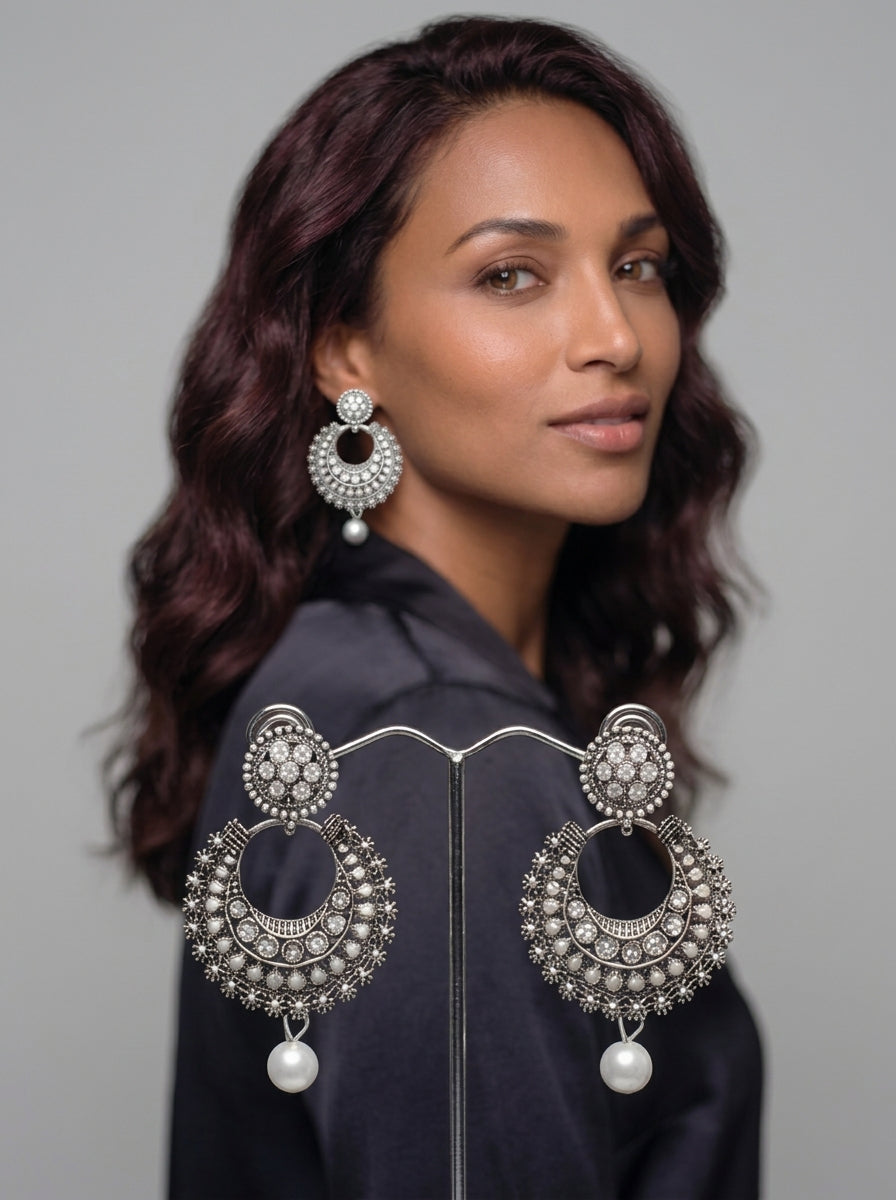 Gayani - Oxidized Silver Dangle Earrings (Set of 2)