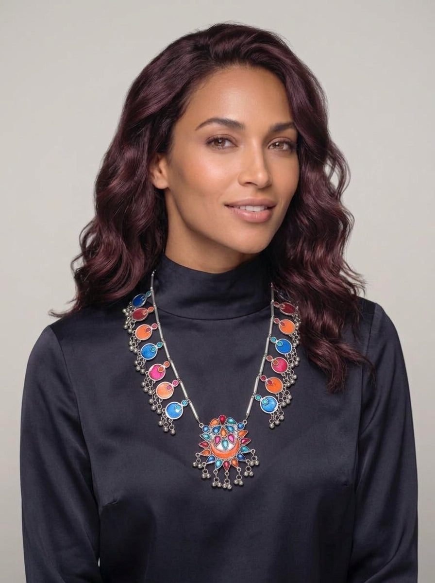 Gayatri – Afghani Multicolor Glass Statement Necklace