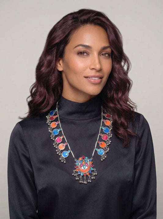 Gayatri – Afghani Multicolor Glass Statement Necklace