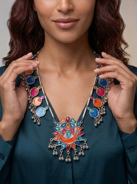 Gayatri – Afghani Multicolor Glass Statement Necklace