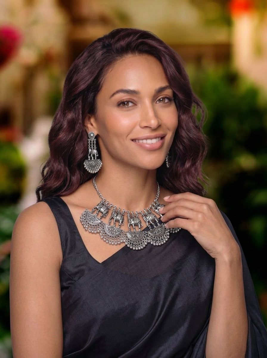 Savitri – Oxidized Elephant Necklace & Earring Set