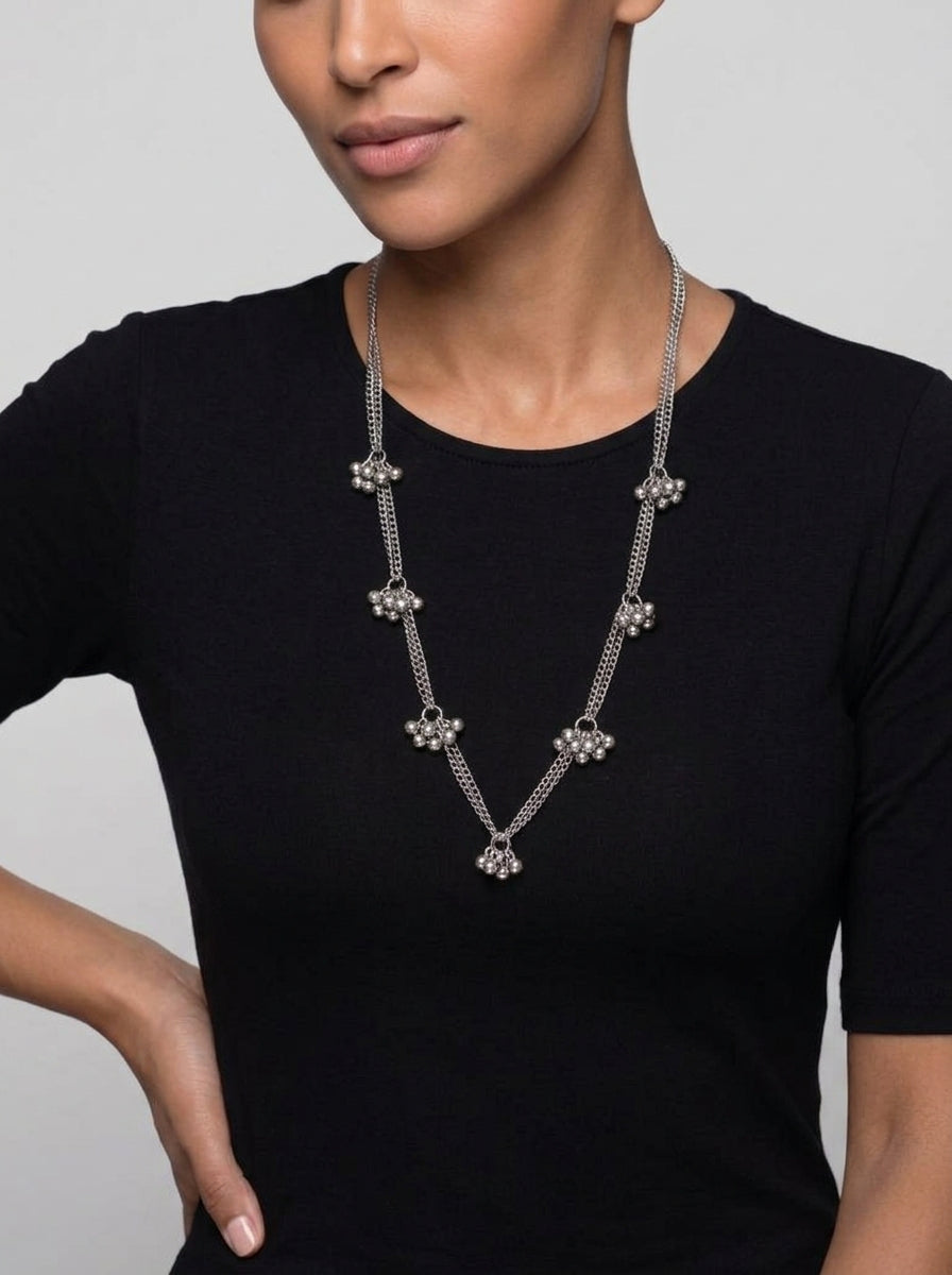 Mira – Delicate Ghungroo Cluster Long Necklace