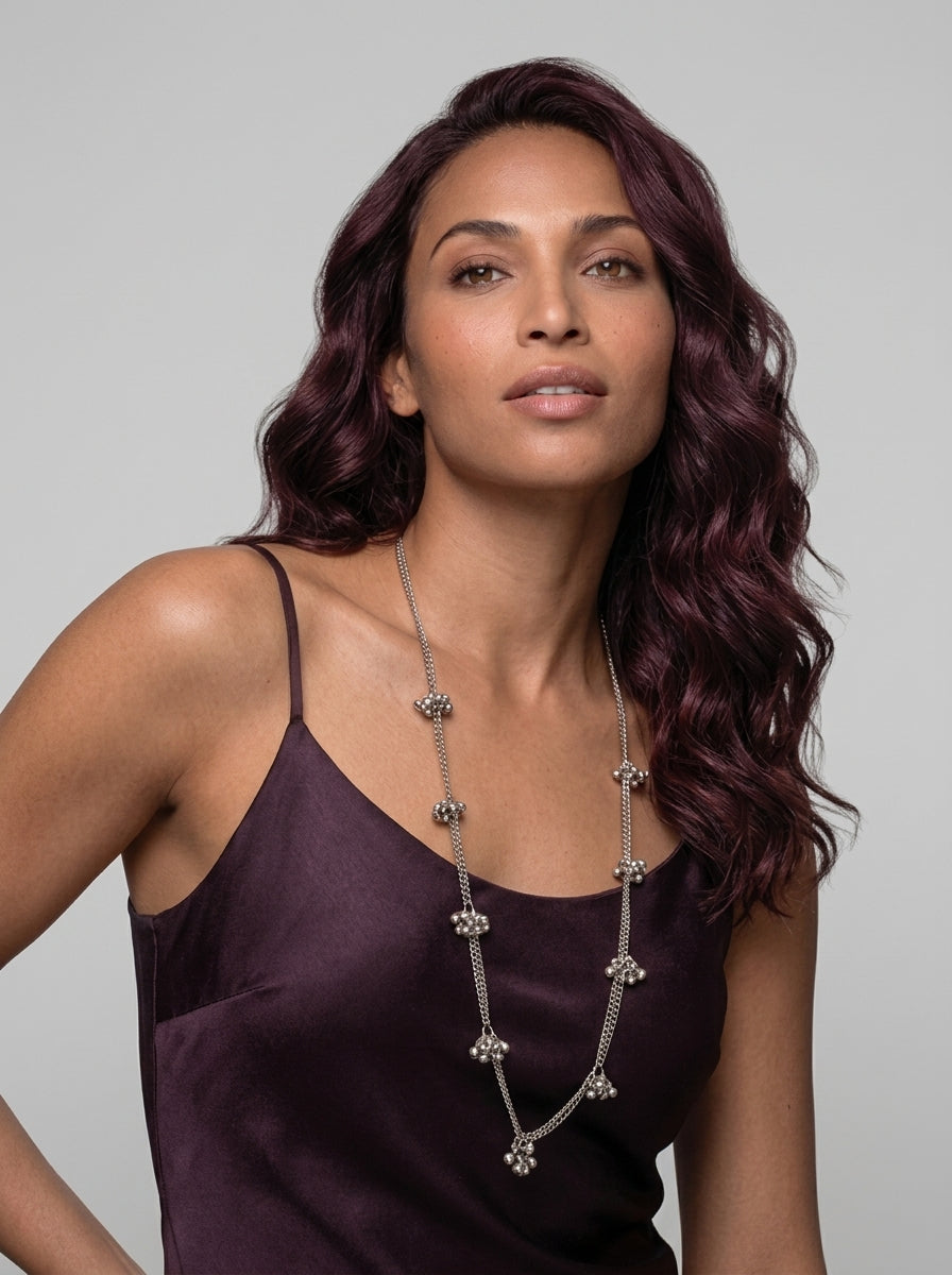 Mira – Delicate Ghungroo Cluster Long Necklace